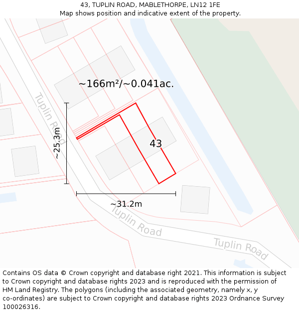 43, TUPLIN ROAD, MABLETHORPE, LN12 1FE: Plot and title map