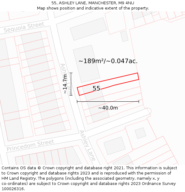 55, ASHLEY LANE, MANCHESTER, M9 4NU: Plot and title map