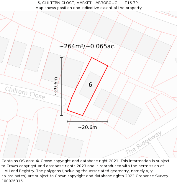 6, CHILTERN CLOSE, MARKET HARBOROUGH, LE16 7PL: Plot and title map