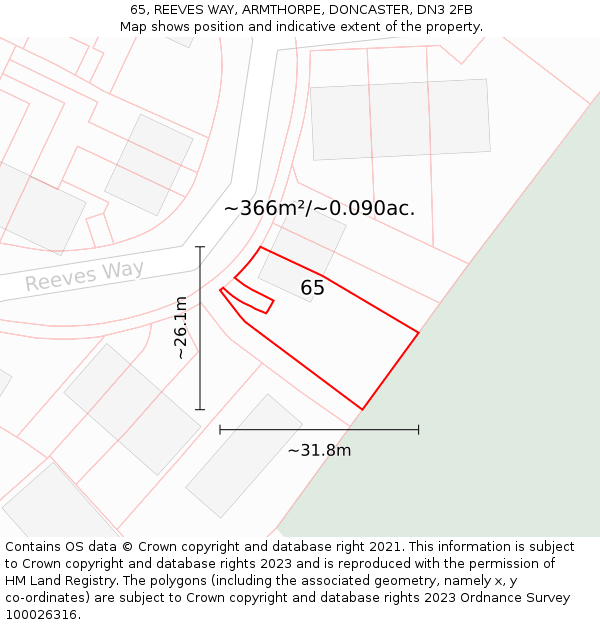 65, REEVES WAY, ARMTHORPE, DONCASTER, DN3 2FB: Plot and title map