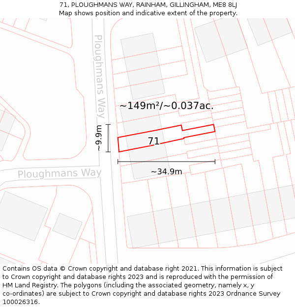 71, PLOUGHMANS WAY, RAINHAM, GILLINGHAM, ME8 8LJ: Plot and title map