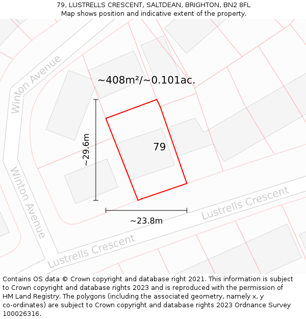 79, LUSTRELLS CRESCENT, SALTDEAN, BRIGHTON, BN2 8FL: Plot and title map