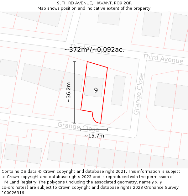 9, THIRD AVENUE, HAVANT, PO9 2QR: Plot and title map