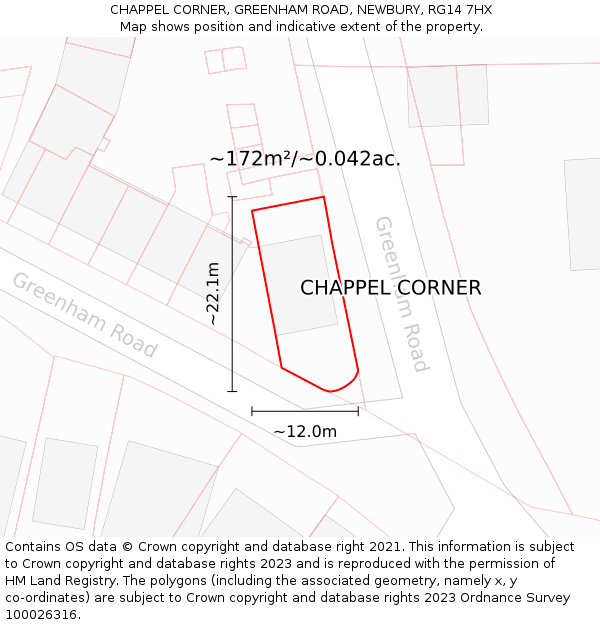CHAPPEL CORNER, GREENHAM ROAD, NEWBURY, RG14 7HX: Plot and title map