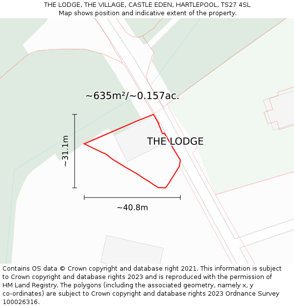 THE LODGE, THE VILLAGE, CASTLE EDEN, HARTLEPOOL, TS27 4SL: Plot and title map