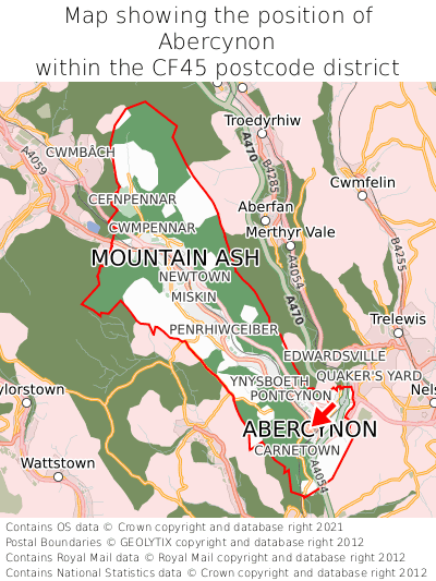 Map showing location of Abercynon within CF45