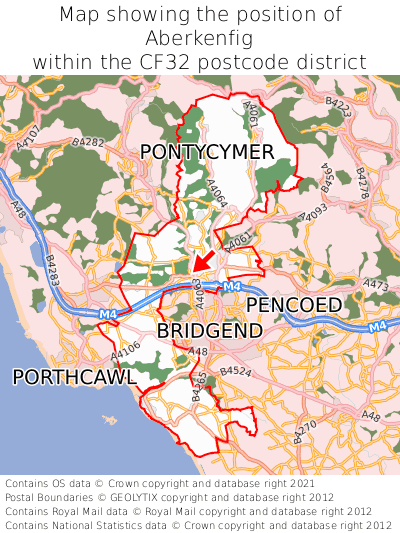 Map showing location of Aberkenfig within CF32