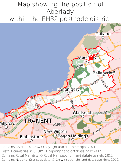 Map showing location of Aberlady within EH32