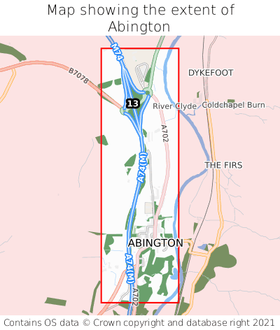 Map showing extent of Abington as bounding box