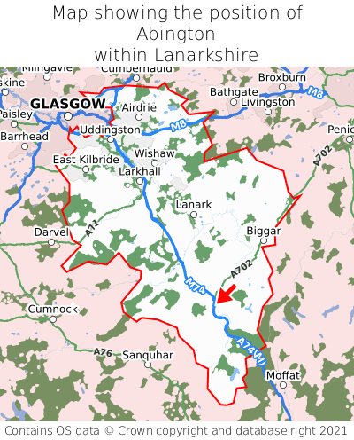 Map showing location of Abington within Lanarkshire