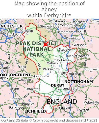 Map showing location of Abney within Derbyshire