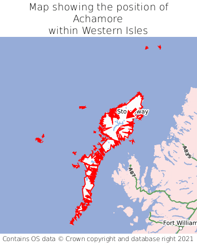 Map showing location of Achamore within Western Isles