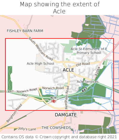 Map showing extent of Acle as bounding box