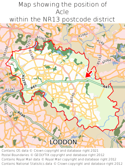 Map showing location of Acle within NR13