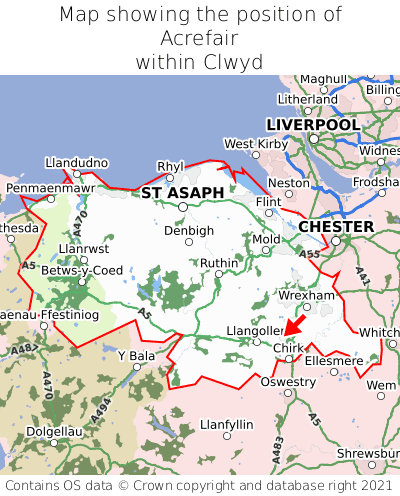 Map showing location of Acrefair within Clwyd