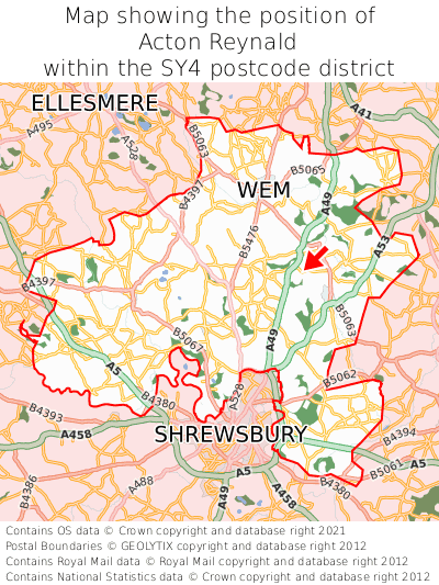 Map showing location of Acton Reynald within SY4