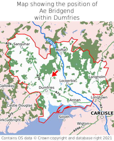 Map showing location of Ae Bridgend within Dumfries