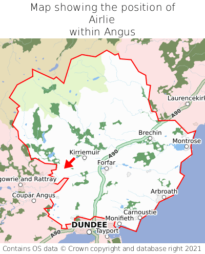 Map showing location of Airlie within Angus