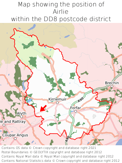 Map showing location of Airlie within DD8