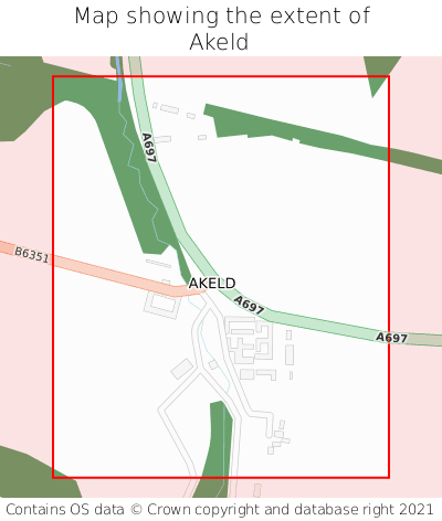 Map showing extent of Akeld as bounding box