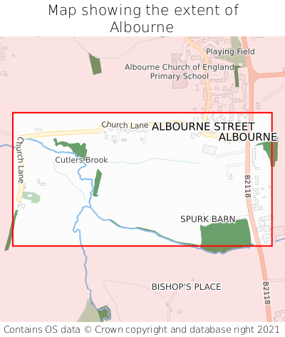 Map showing extent of Albourne as bounding box