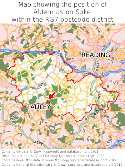 Map showing location of Aldermaston Soke within RG7