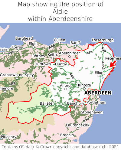 Map showing location of Aldie within Aberdeenshire