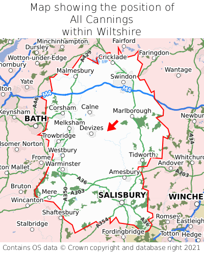 Map showing location of All Cannings within Wiltshire