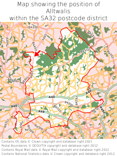 Map showing location of Alltwalis within SA32