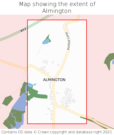 Map showing extent of Almington as bounding box