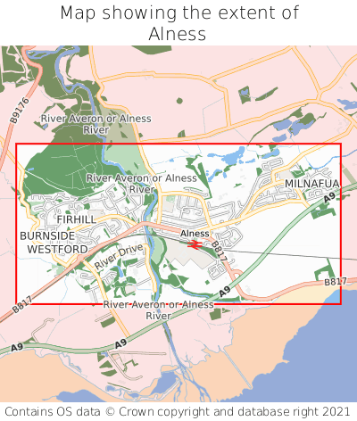 Map showing extent of Alness as bounding box