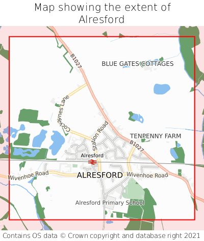 Map showing extent of Alresford as bounding box