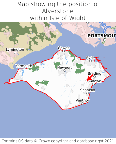 Map showing location of Alverstone within Isle of Wight