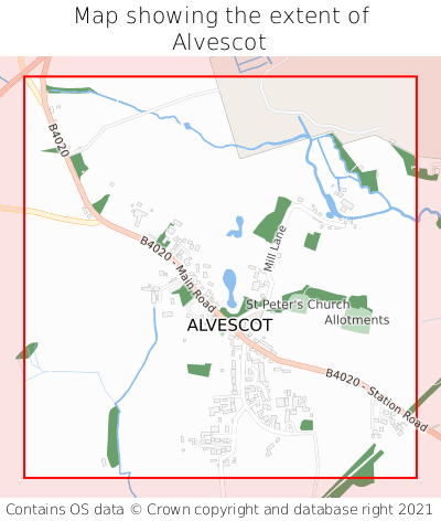 Map showing extent of Alvescot as bounding box