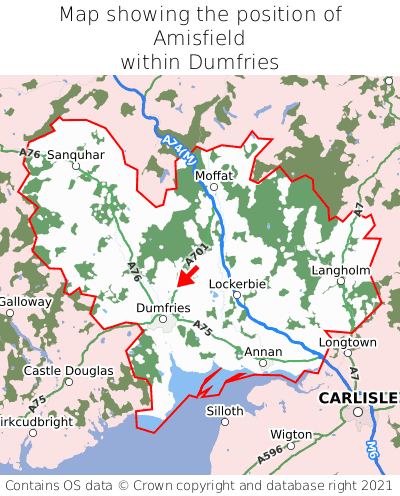 Map showing location of Amisfield within Dumfries