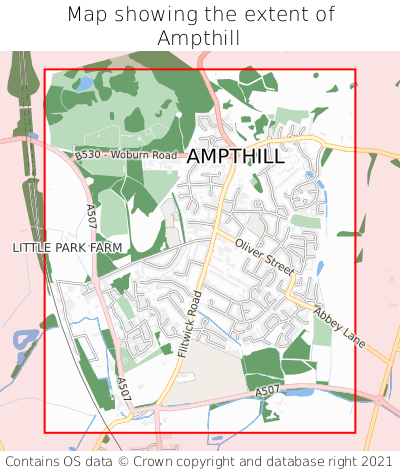 Map showing extent of Ampthill as bounding box