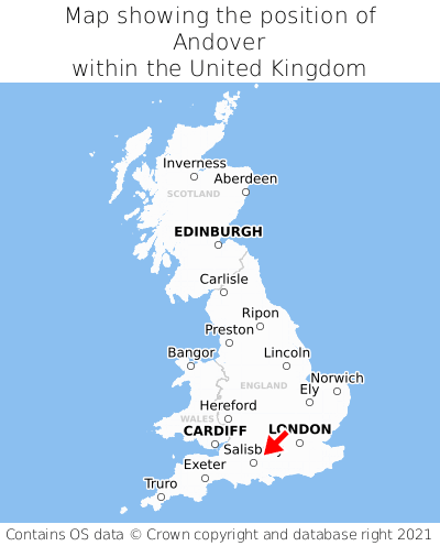 Map showing location of Andover within the UK