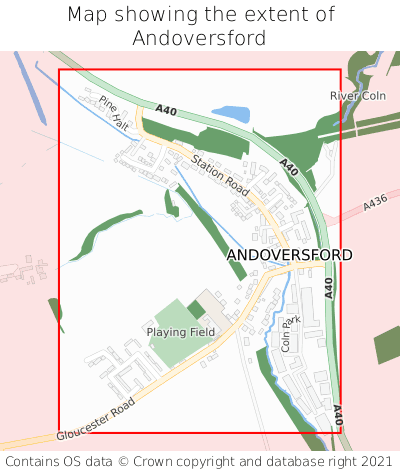 Map showing extent of Andoversford as bounding box