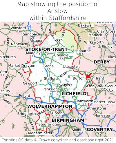 Map showing location of Anslow within Staffordshire