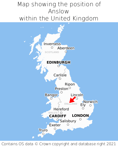 Map showing location of Anslow within the UK