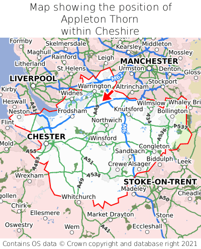 Map showing location of Appleton Thorn within Cheshire