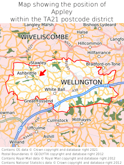 Map showing location of Appley within TA21