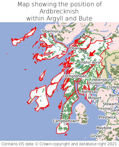 Map showing location of Ardbrecknish within Argyll and Bute