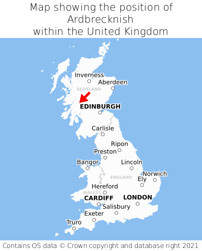 Map showing location of Ardbrecknish within the UK