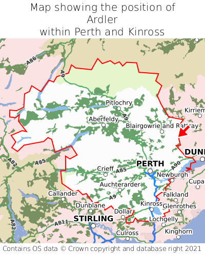 Map showing location of Ardler within Perth and Kinross