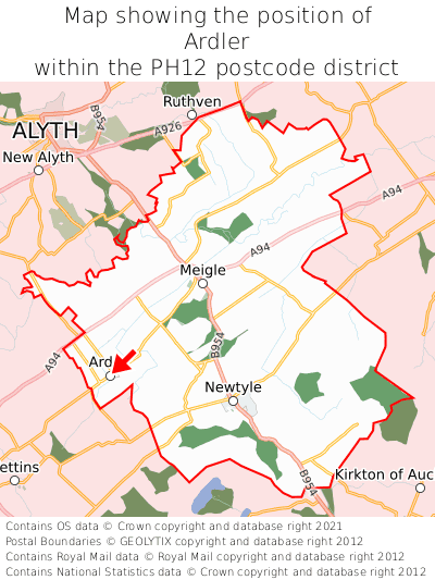 Map showing location of Ardler within PH12