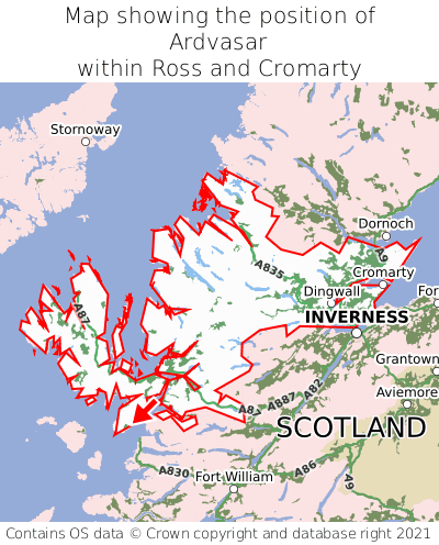 Map showing location of Ardvasar within Ross and Cromarty