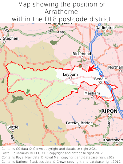 Map showing location of Arrathorne within DL8