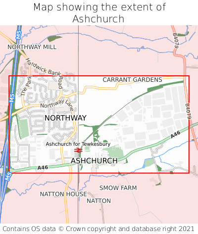 Map showing extent of Ashchurch as bounding box