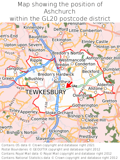 Map showing location of Ashchurch within GL20